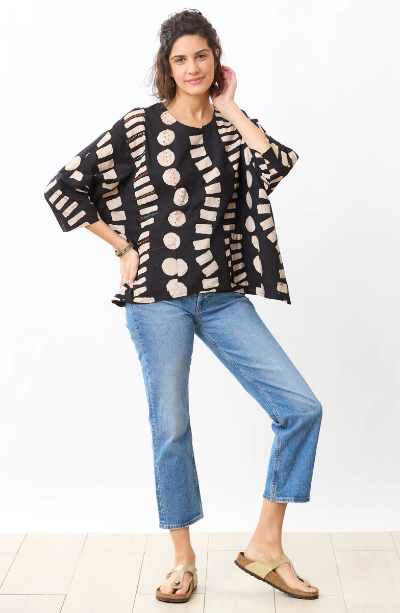 Rimsha 3/4-Sleeve Popover Swing Top - Black/Natural - Image 5