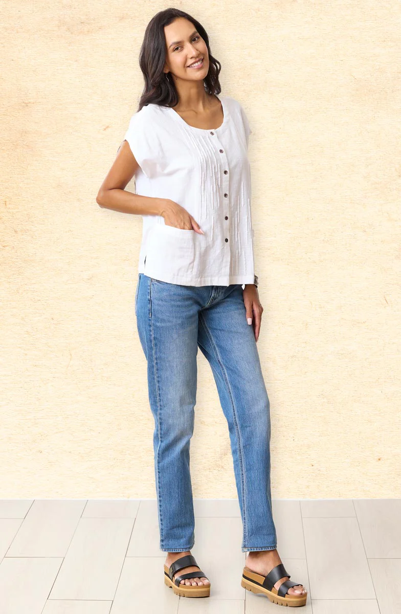 Rishi Cap Sleeve Boxy Top - Soft white - Image 6