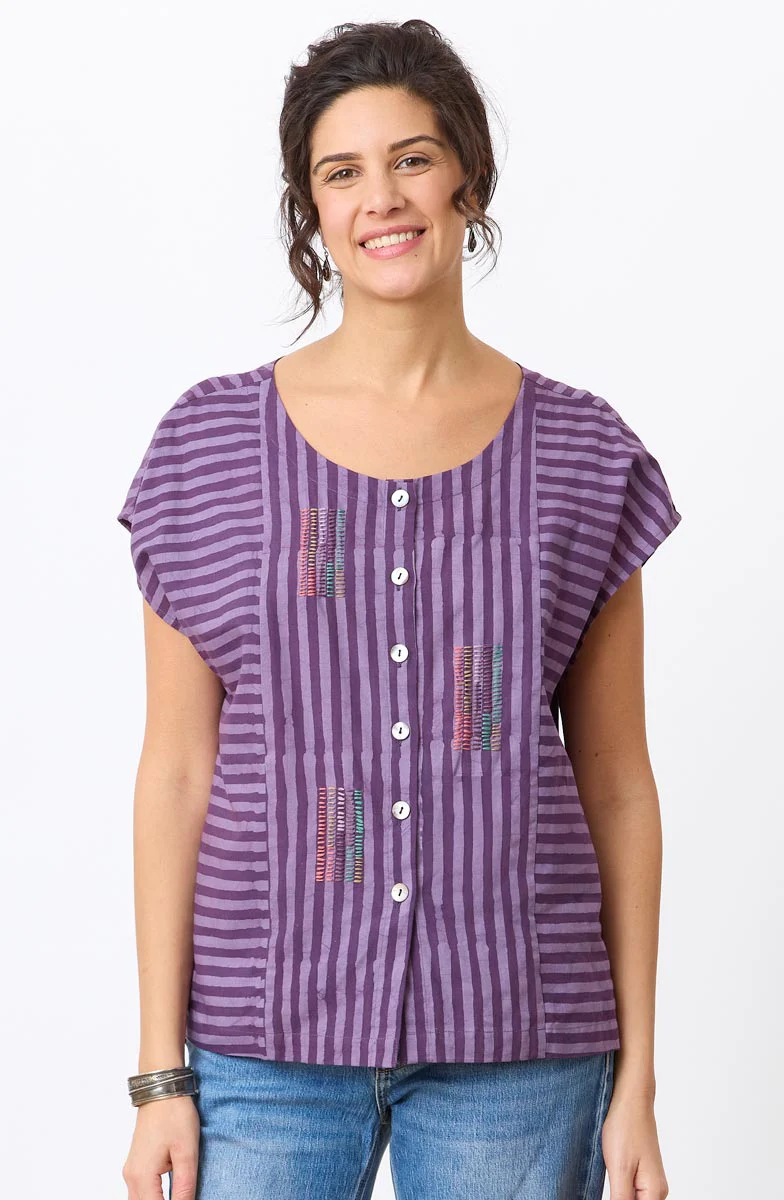 Rishi Cap Sleeve Boxy Top - Heirloom purple/Multi - Image 3