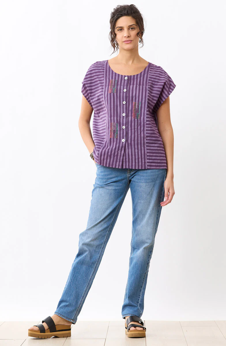 Rishi Cap Sleeve Boxy Top - Heirloom purple/Multi - Image 5
