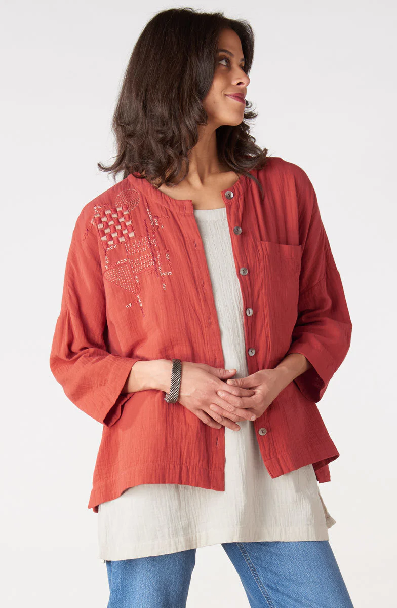 Rishra Cotton Double Gauze Embroidered Jacket - Image 11