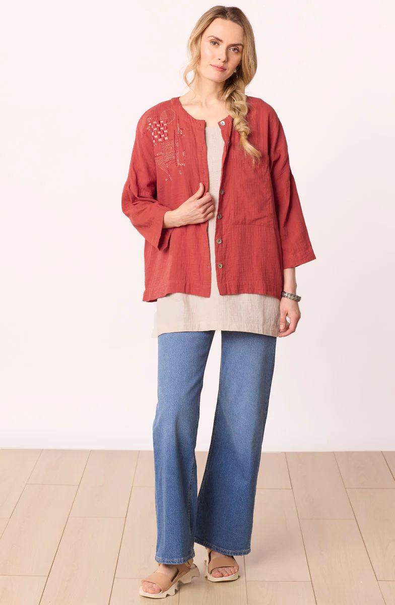 Rishra Cotton Double Gauze Embroidered Jacket - Image 13
