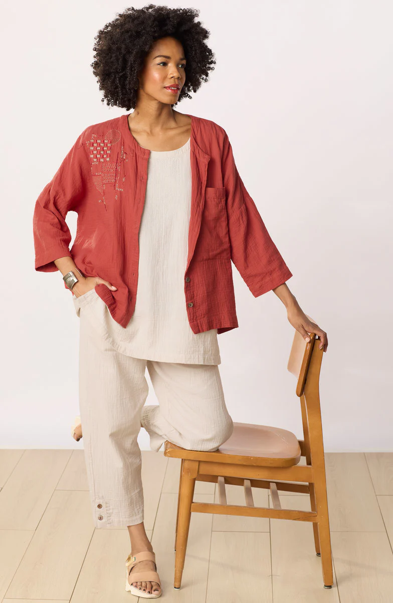Rishra Cotton Double Gauze Embroidered Jacket - Image 15