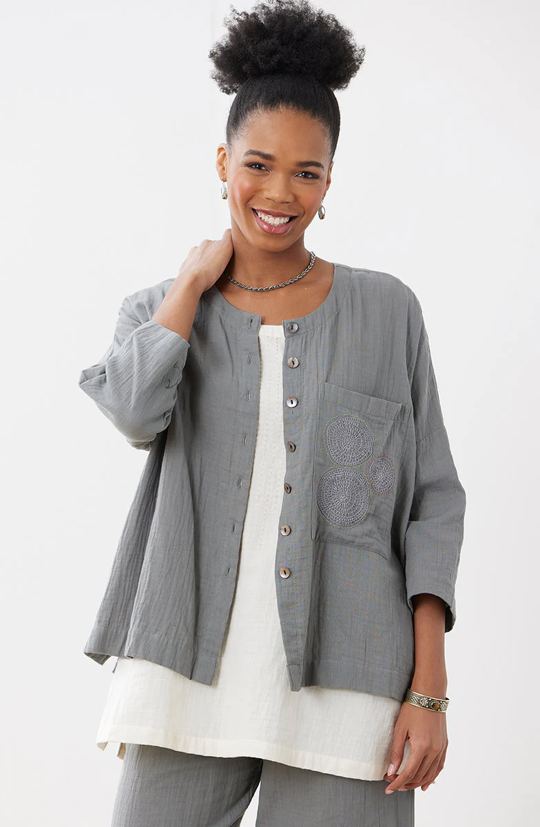 Rishra Cotton Double Gauze Embroidered Jacket - Image 18