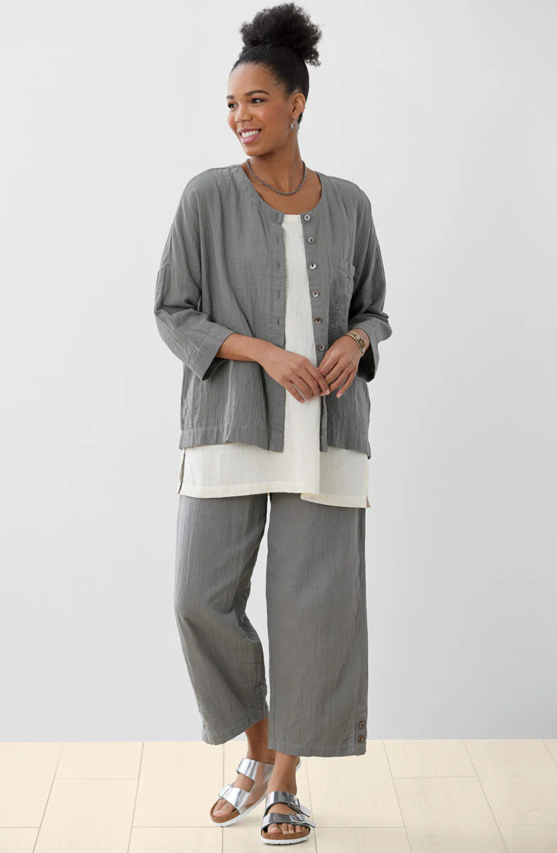 Rishra Cotton Double Gauze Embroidered Jacket - Image 20