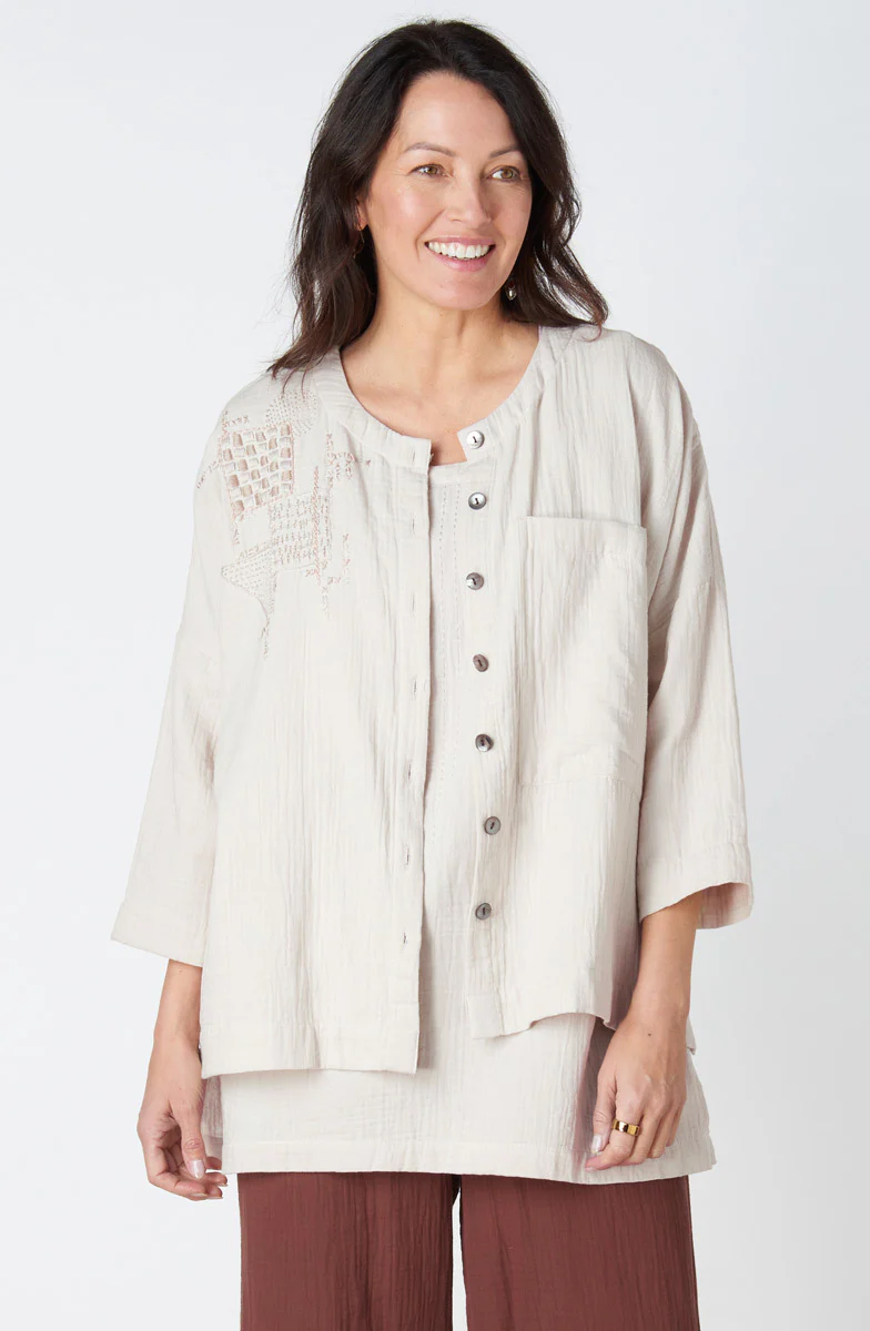 Rishra Cotton Double Gauze Embroidered Jacket - Image 3