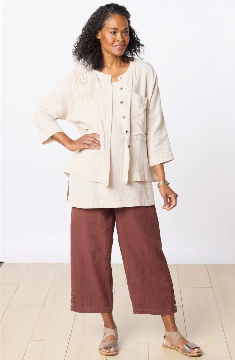 Rishra Cotton Double Gauze Embroidered Jacket - Image 6