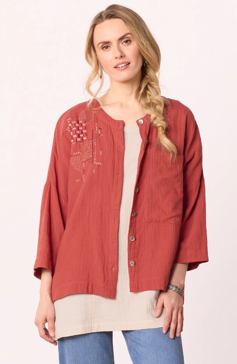 Rishra Cotton Double Gauze Embroidered Jacket - Image 9