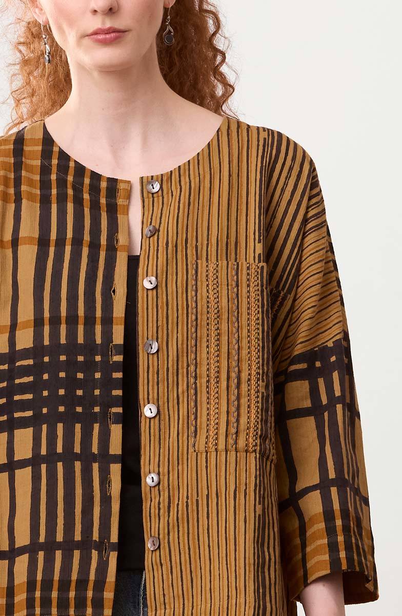 Rishra Textured Cotton Round-Neck Jacket - Golden apple - Image 3