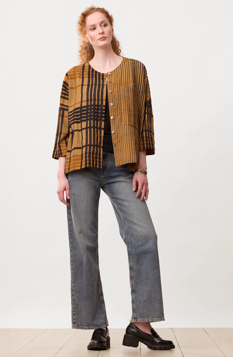 Rishra Textured Cotton Round-Neck Jacket - Golden apple - Image 5