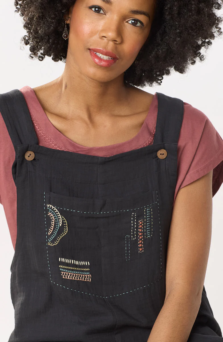 Roshni Cotton Double Gauze Overalls - Black - Image 3