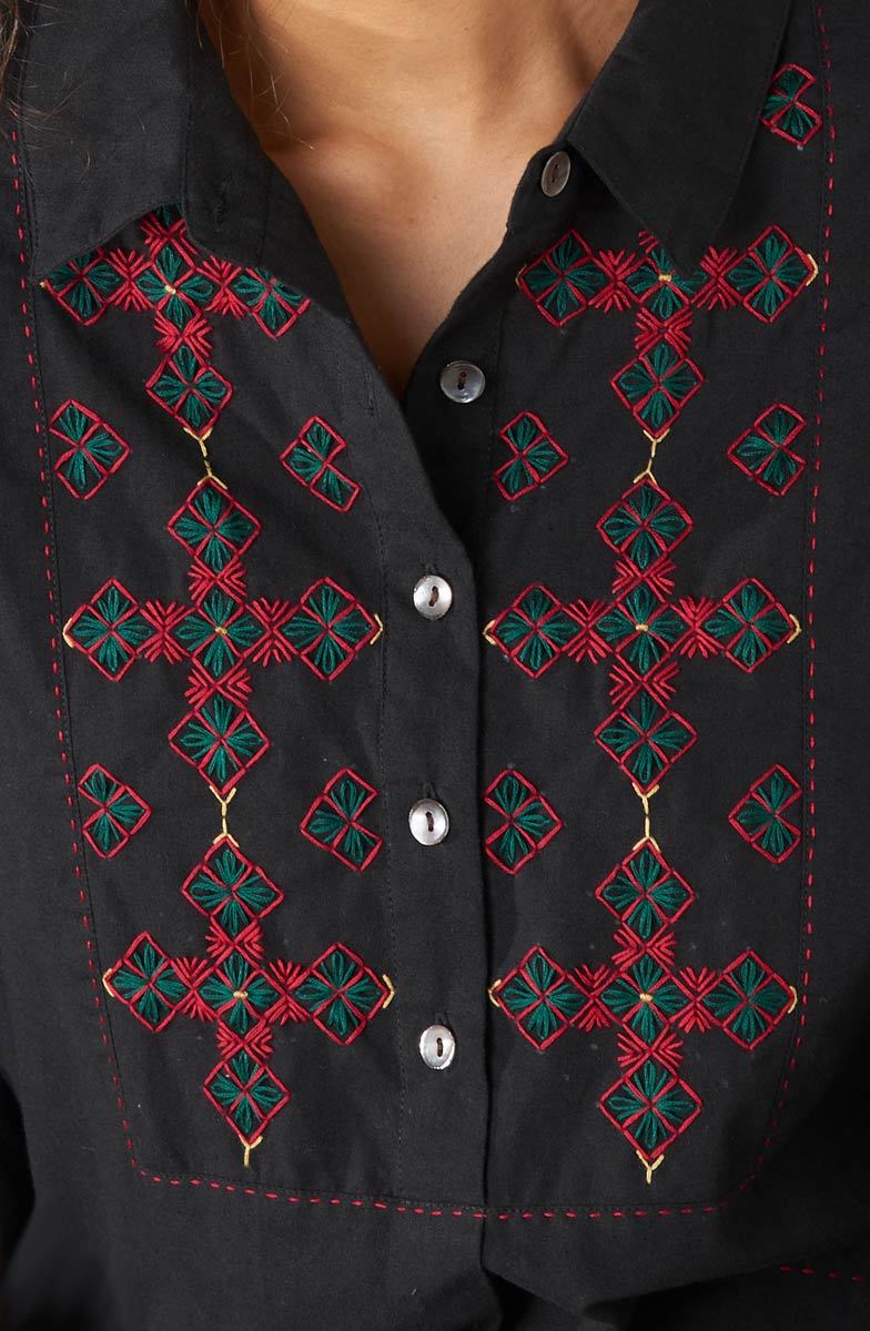 Rukhma Flare-Sleeve Organic Cotton Top - Black - Image 3