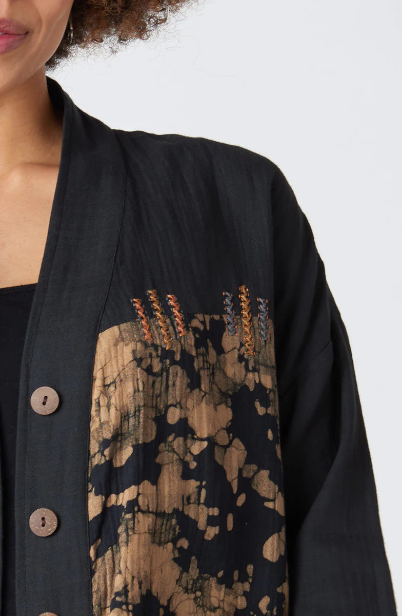 Rupashi Double Gauze Contrast Yoke Jacket - Black/Shale - Image 3
