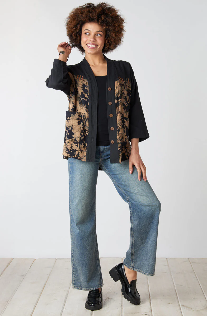 Rupashi Double Gauze Contrast Yoke Jacket - Black/Shale - Image 4