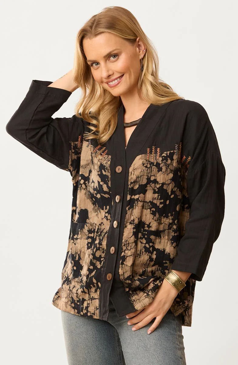 Rupashi Double Gauze Contrast Yoke Jacket - Black/Shale - Image 5