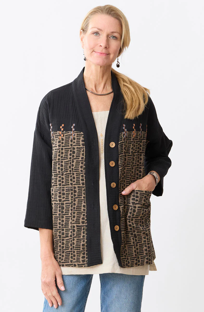 Rupashi Cotton Dobby Gauze Jacket - Cumin/Black
