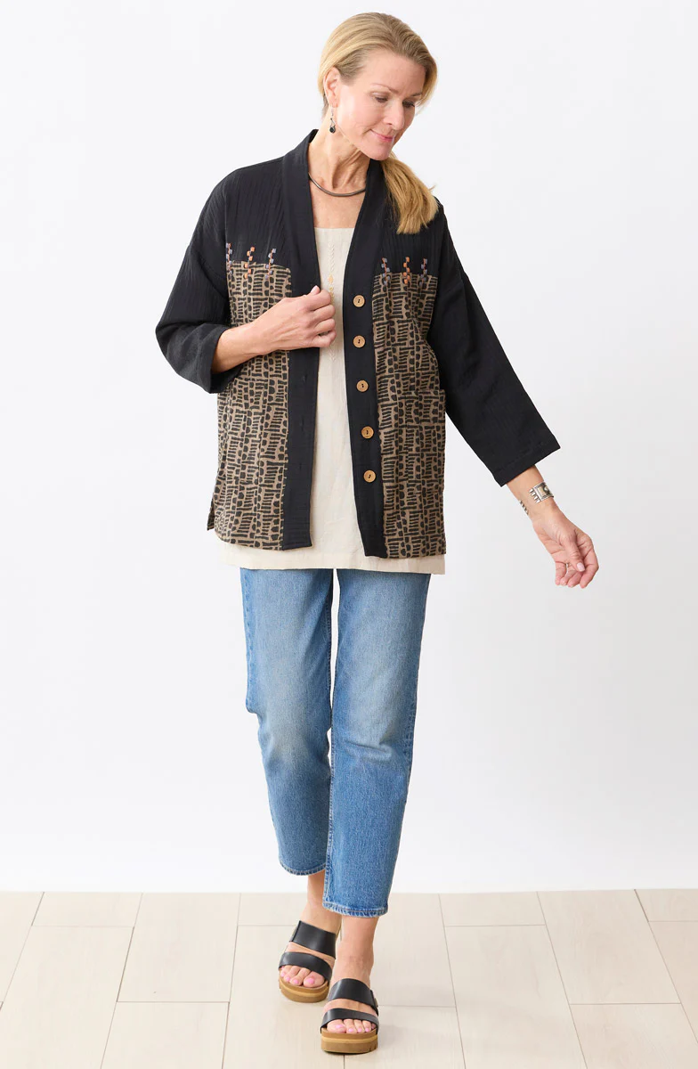 Rupashi Cotton Dobby Gauze Jacket - Cumin/Black - Image 2