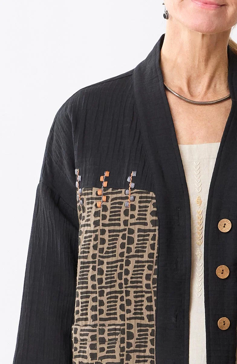 Rupashi Cotton Dobby Gauze Jacket - Cumin/Black - Image 3