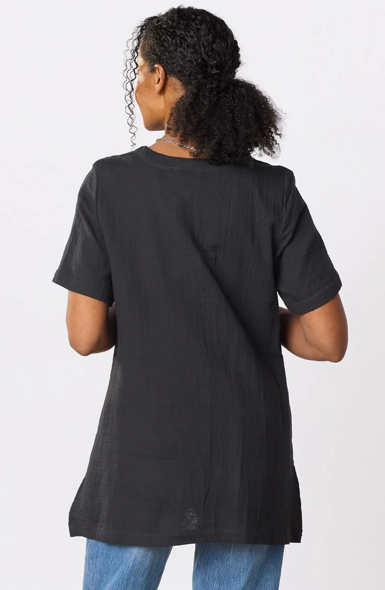 Rushila Upcycled Patchwork V-neck Tunic - Black/Chindi - Image 5
