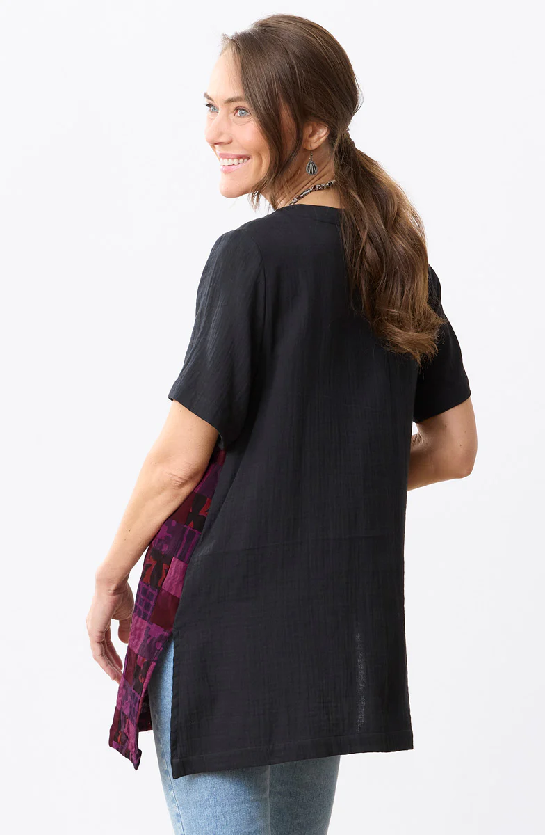 Rushila Upcycled Patchwork V-neck Tunic - Phlox purple - Image 4