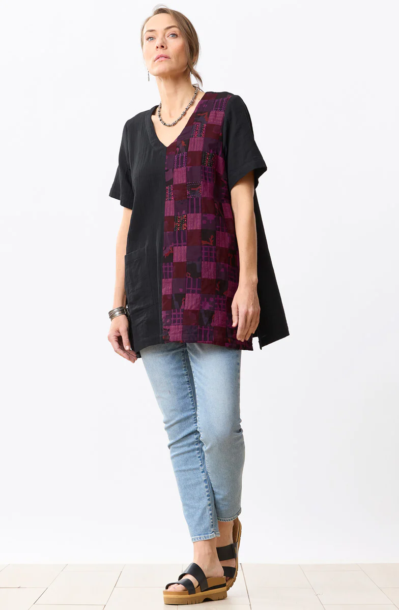 Rushila Upcycled Patchwork V-neck Tunic - Phlox purple - Image 5