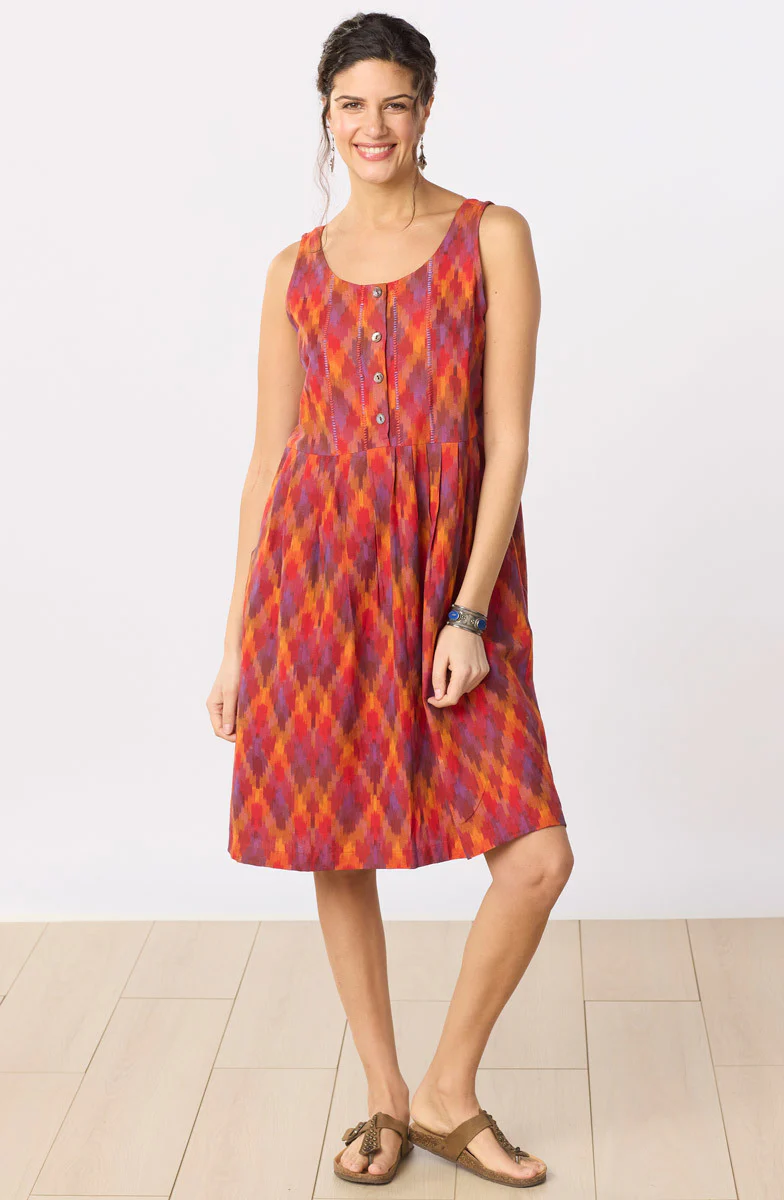 Sahila Ikat Sleeveless Knee-Length Tank Dress - Fire red/Multi - Image 4