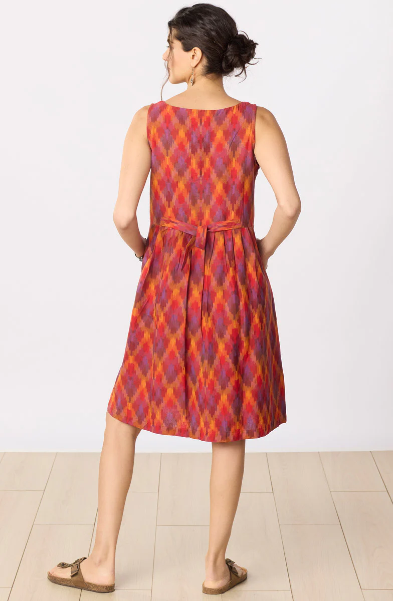 Sahila Ikat Sleeveless Knee-Length Tank Dress - Fire red/Multi - Image 5