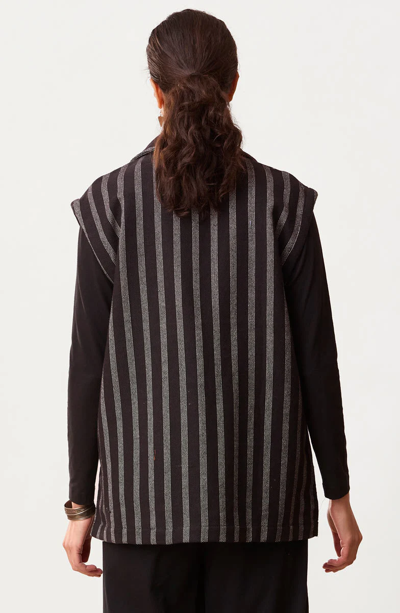 Saisha Textured Cotton Blazer Vest - Black - Image 4