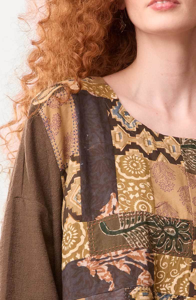 Sanija Upcycled Patchwork Boxy Top - Walnut/Multi/Chindi - Image 3