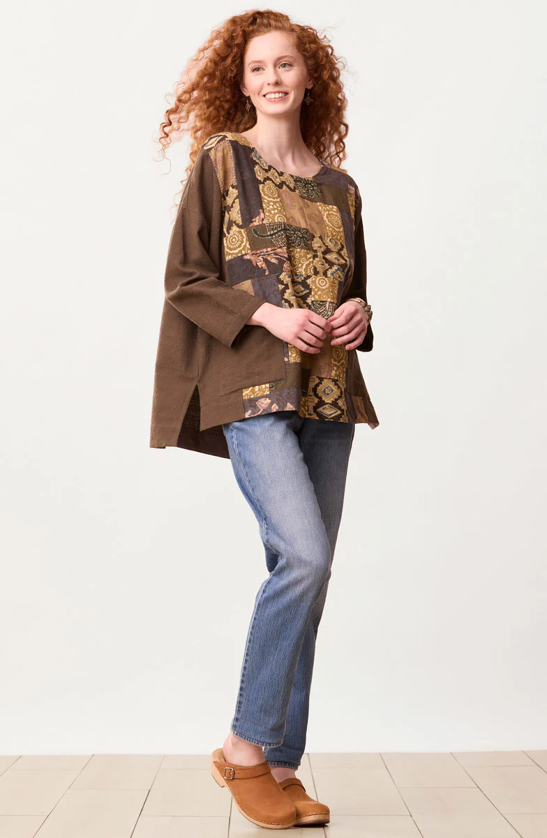 Sanija Upcycled Patchwork Boxy Top - Walnut/Multi/Chindi - Image 5