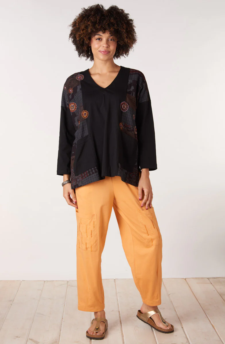 Sanija Upcycled Patchwork Loose Fit Top - Black/Multi - Image 4
