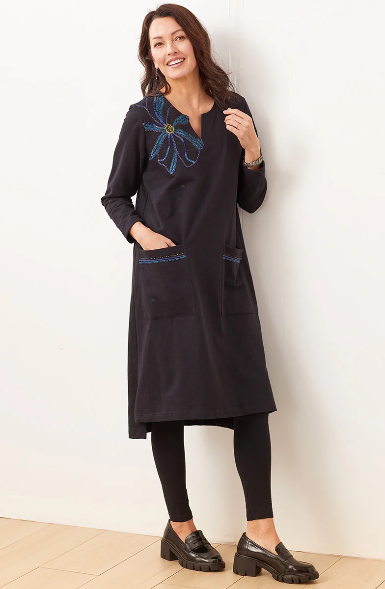 Sanjana Organic Cotton French Terry Dress - Black - Image 4