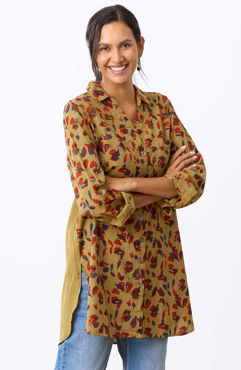 Sankha Mixed Print Roll-Sleeve Shirt - Mango lassi/Multi