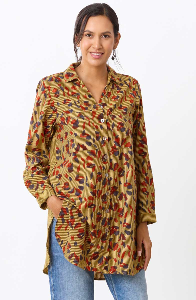 Sankha Mixed Print Roll-Sleeve Shirt - Mango lassi/Multi - Image 2