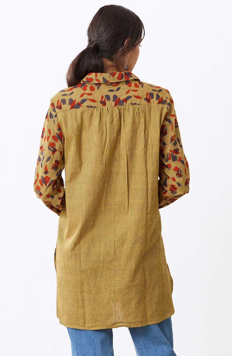 Sankha Mixed Print Roll-Sleeve Shirt - Mango lassi/Multi - Image 4
