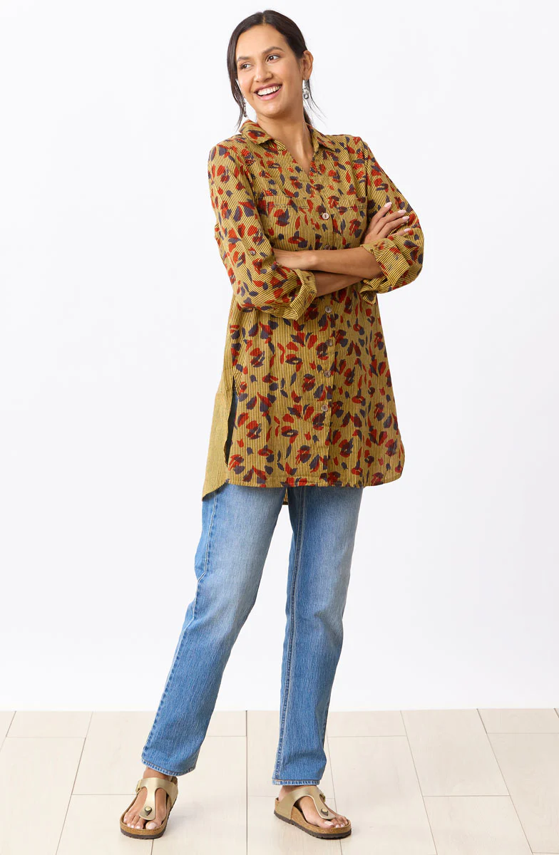 Sankha Mixed Print Roll-Sleeve Shirt - Mango lassi/Multi - Image 5