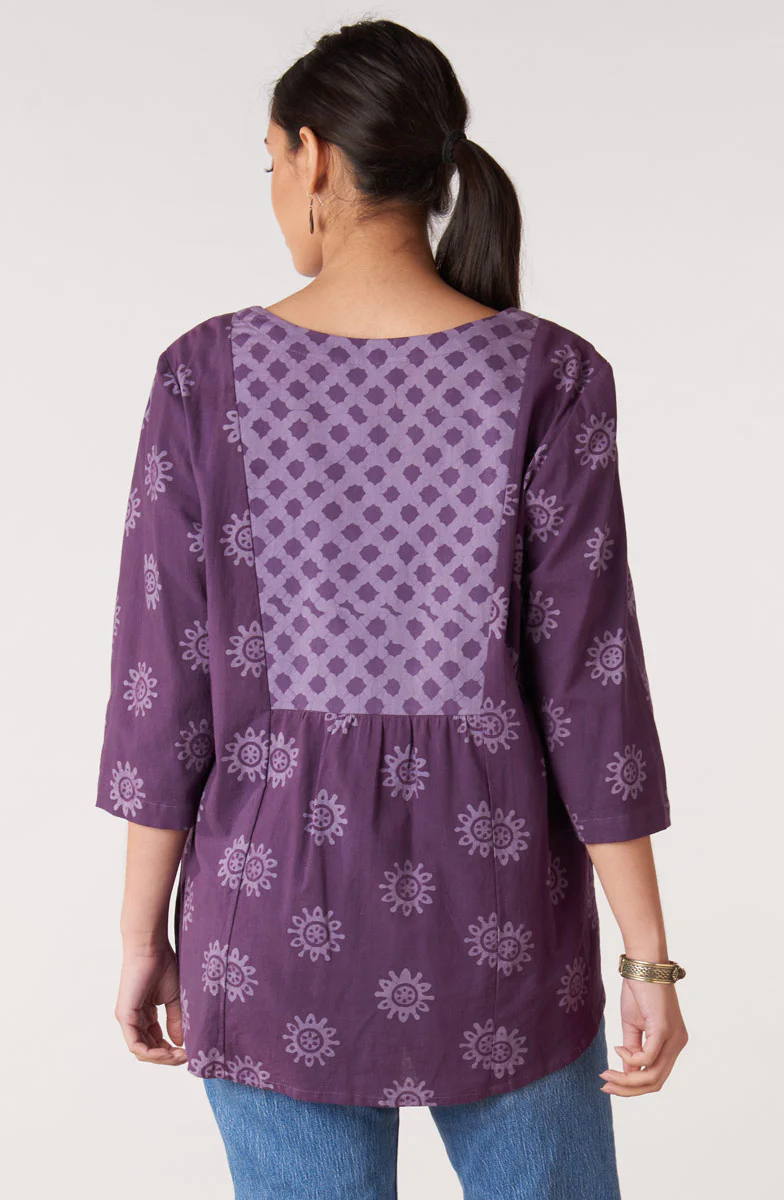 Sanoshi Notch-Neck Yoke Top - Heirloom purple/Multi - Image 2