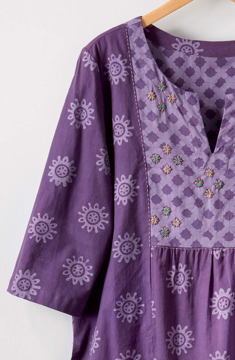 Sanoshi Notch-Neck Yoke Top - Heirloom purple/Multi - Image 3