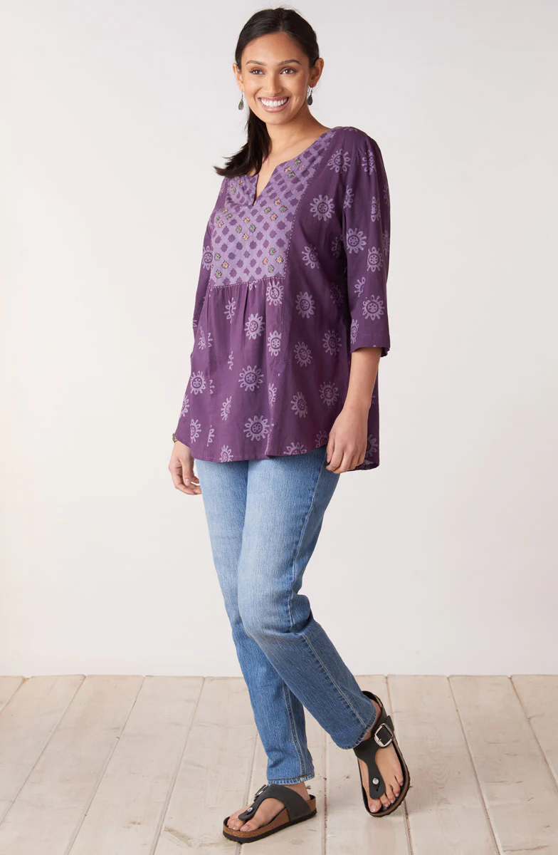 Sanoshi Notch-Neck Yoke Top - Heirloom purple/Multi - Image 4