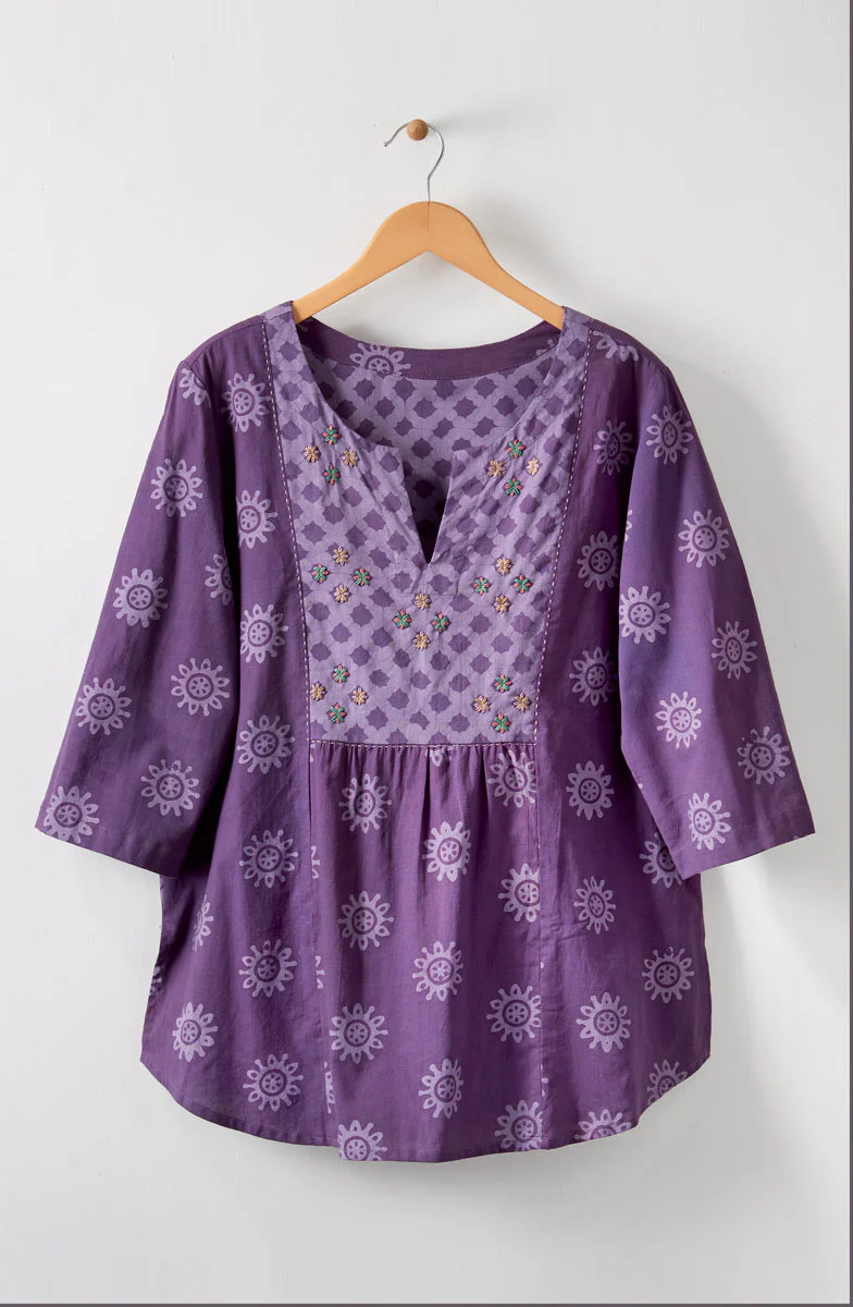 Sanoshi Notch-Neck Yoke Top - Heirloom purple/Multi - Image 5