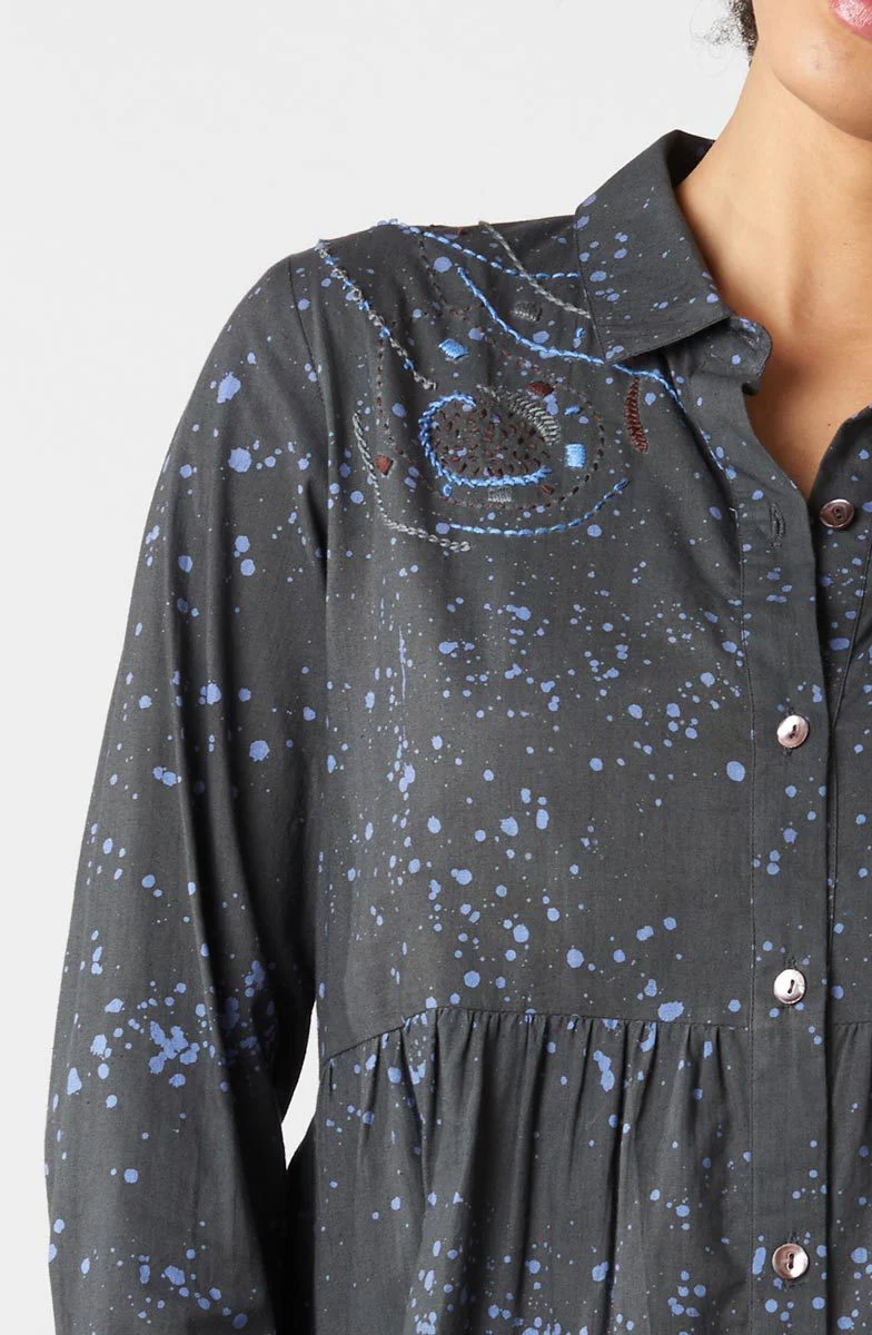Sariska Button-Down Long-Sleeve Tunic - Fossil/Periwinkle - Image 3