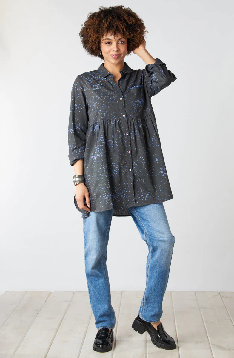Sariska Button-Down Long-Sleeve Tunic - Fossil/Periwinkle - Image 5