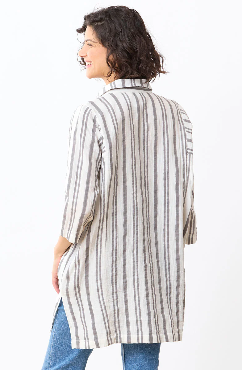Saroja Double Gauze Band Collar Big Shirt - Soft white/Storm - Image 2