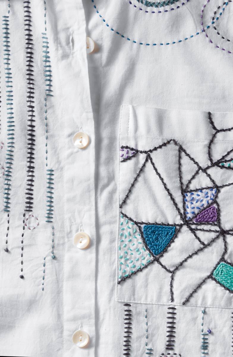 Savani Organic Cotton Embroidered Sampler Shirt - White/Multi - Image 3
