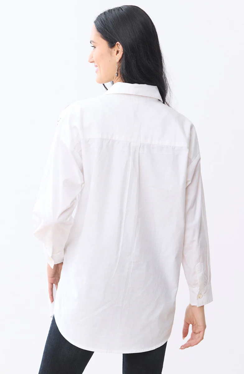 Savani Organic Cotton Embroidered Sampler Shirt - White/Multi - Image 4