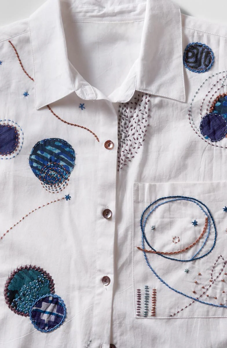 Savani Organic Cotton Embroidered Sampler Shirt - White - Image 3