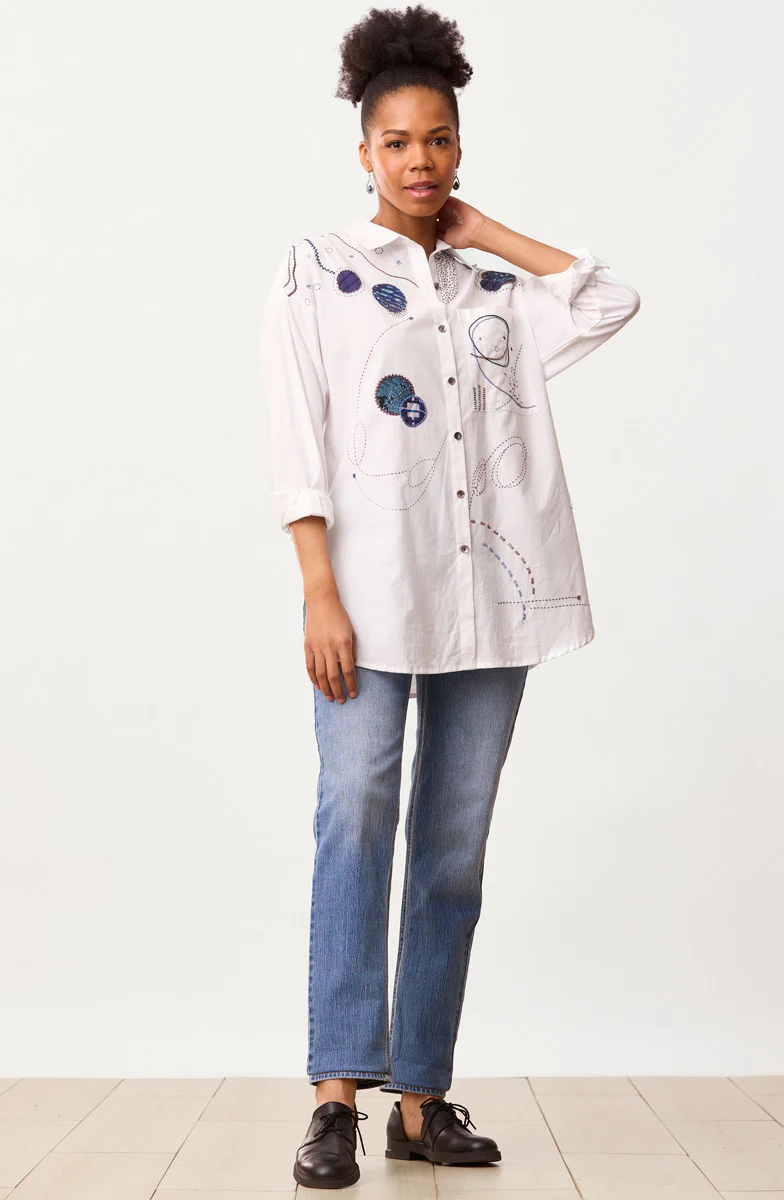 Savani Organic Cotton Embroidered Sampler Shirt - White - Image 7