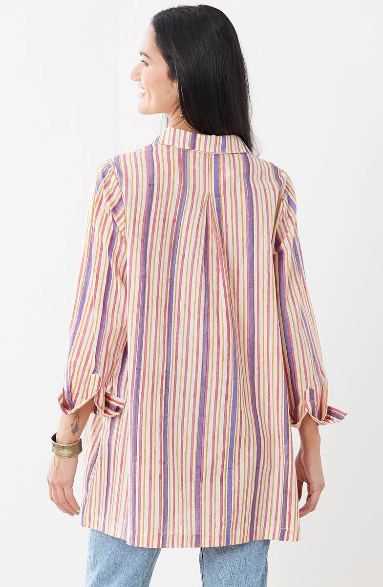 Savita Block Print Long-Sleeve Top - Stripe/Multi - Image 5
