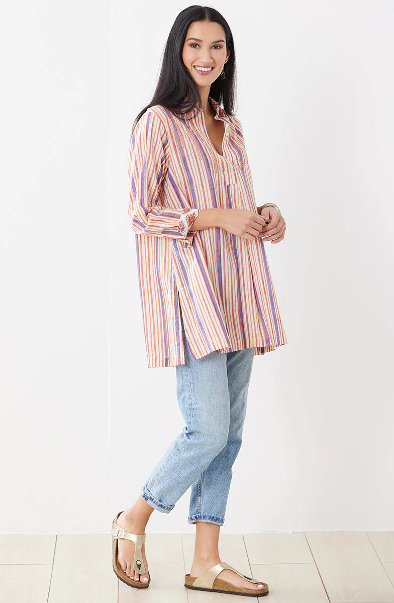 Savita Block Print Long-Sleeve Top - Stripe/Multi - Image 7