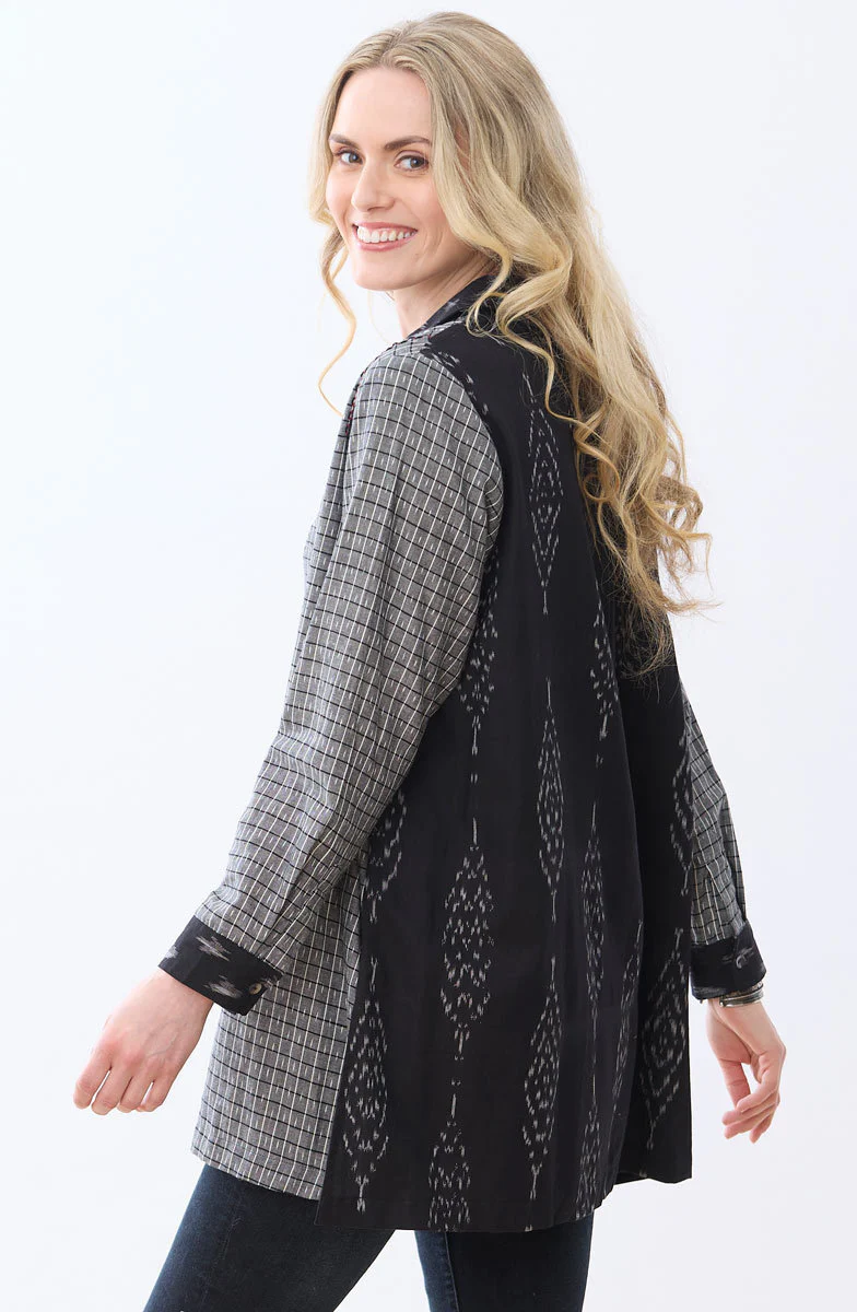 Savita Ikat Long-Sleeve Shirt - Black/Grey - Image 3